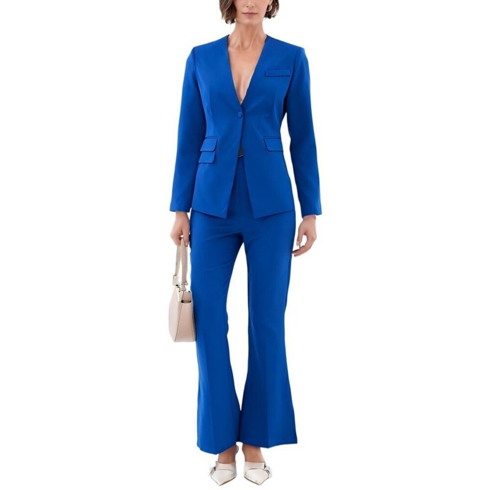 Extro&Vert Womens  Tailored Buttoned Blazer, Blue
